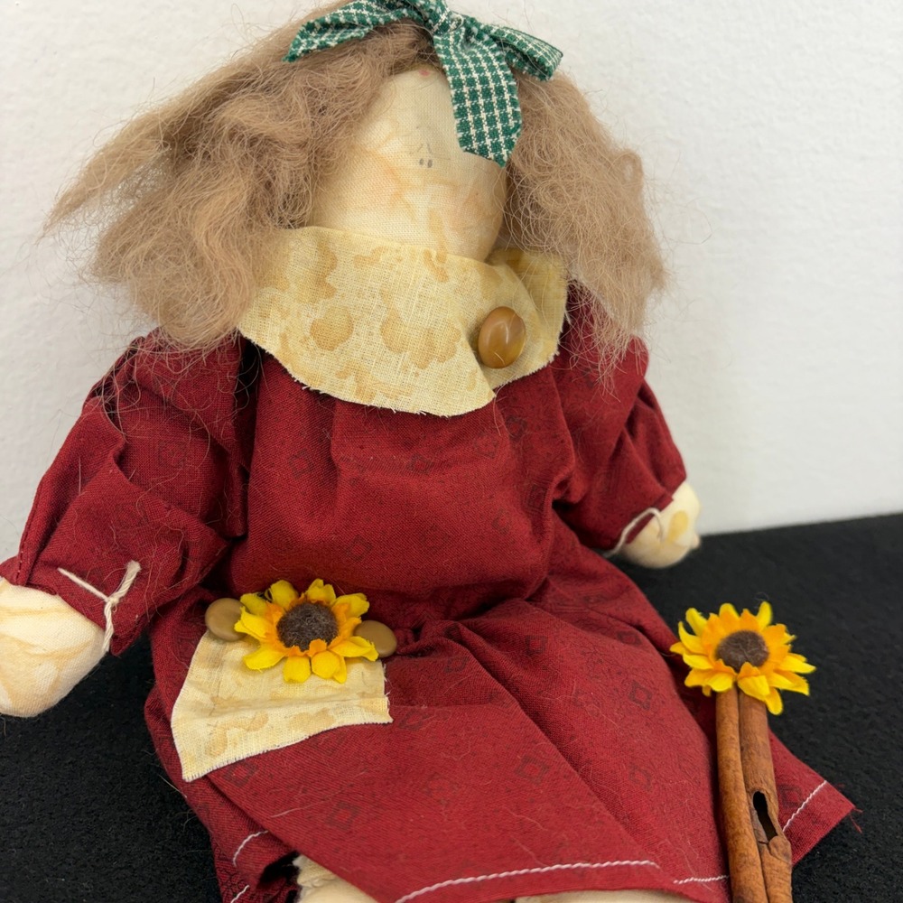 Handmade Fabric Doll Primitive Country Sunflower Dress Farmhouse Decor‎